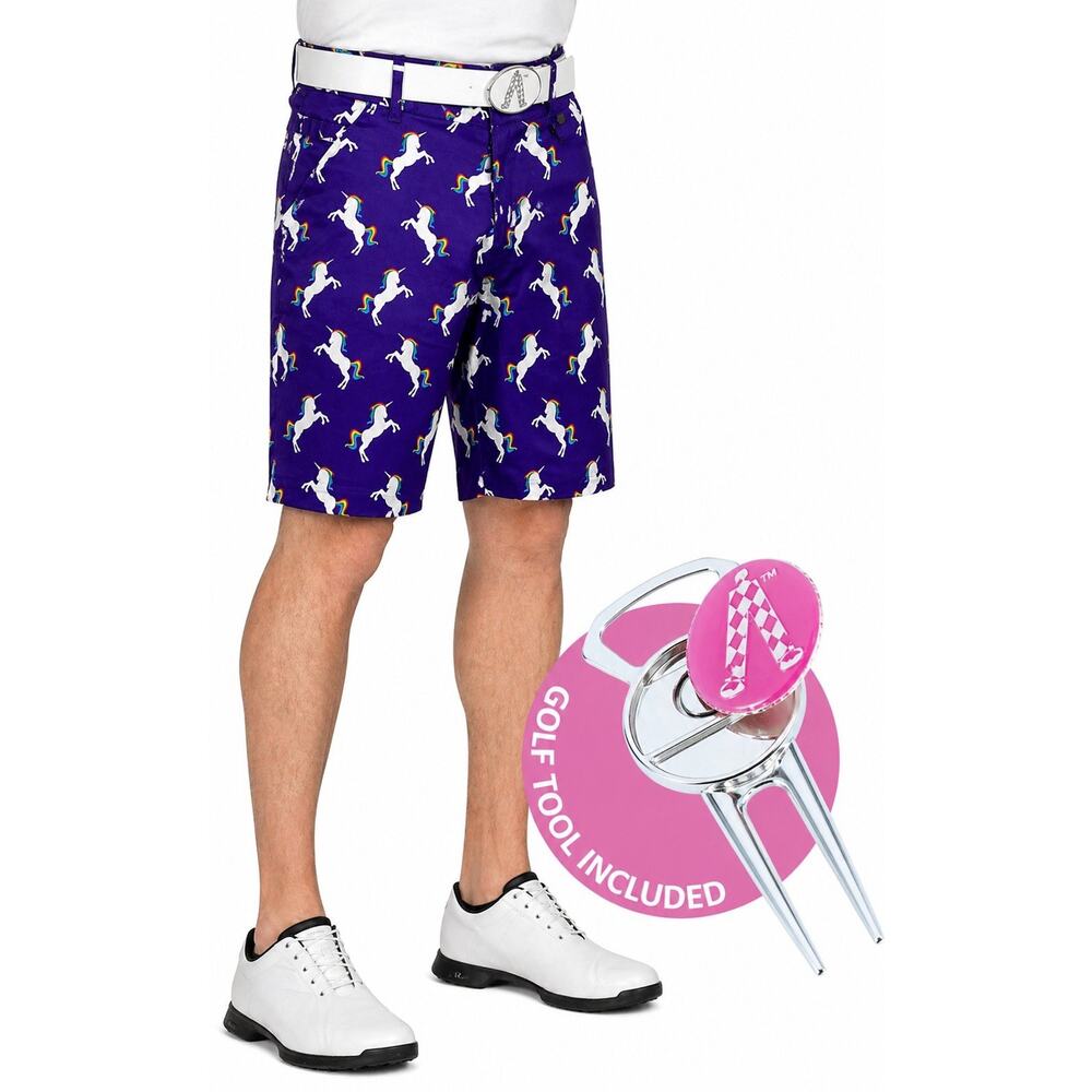 Royal & Awesome Stallion Strides Golf Shorts Mens 32 NWT Unicorn Rainbow Loud
